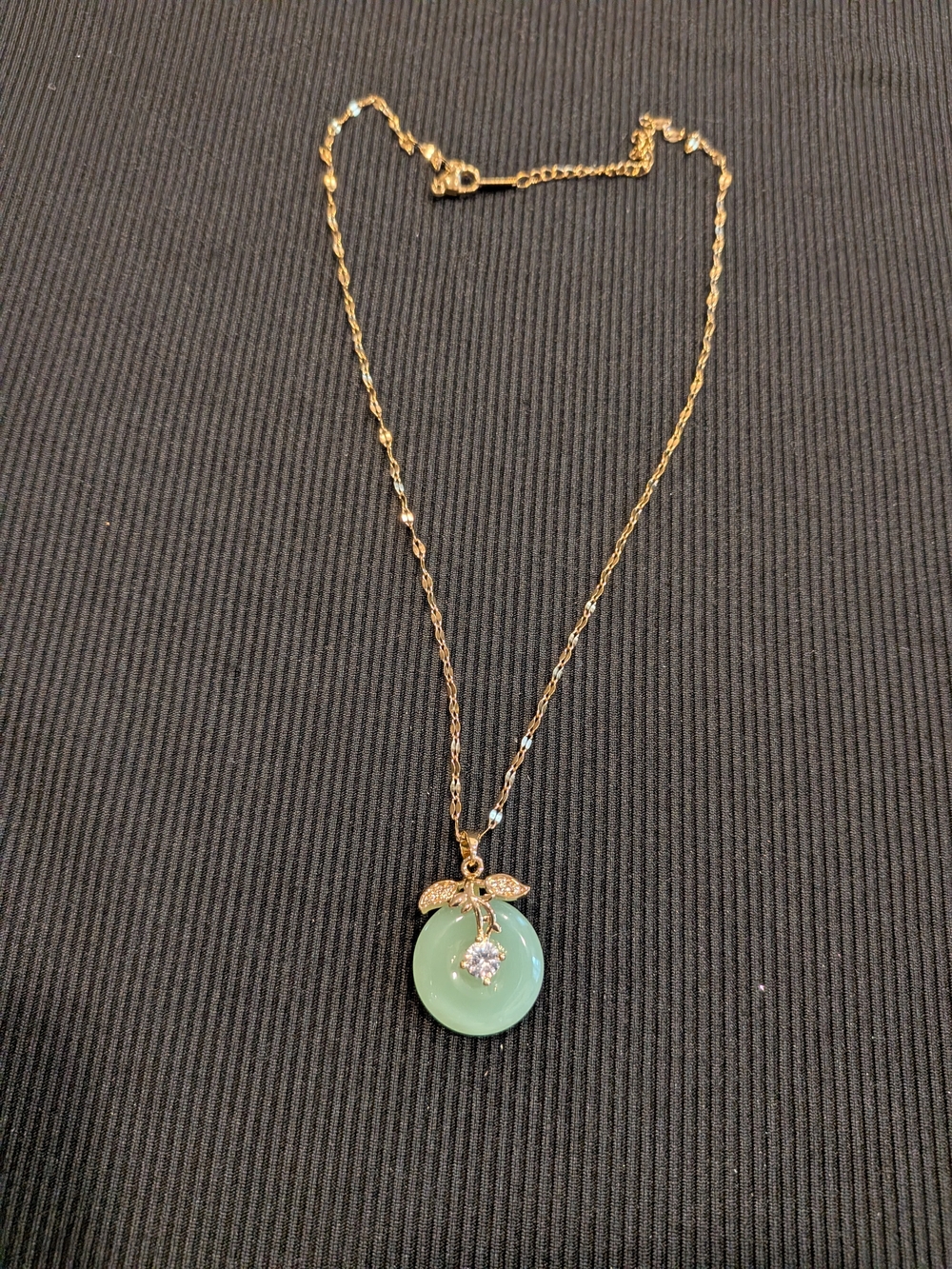 B#2:Gold-Plated Necklace 10"with SimulatedGreen Jade Pendant and Crystal Accent